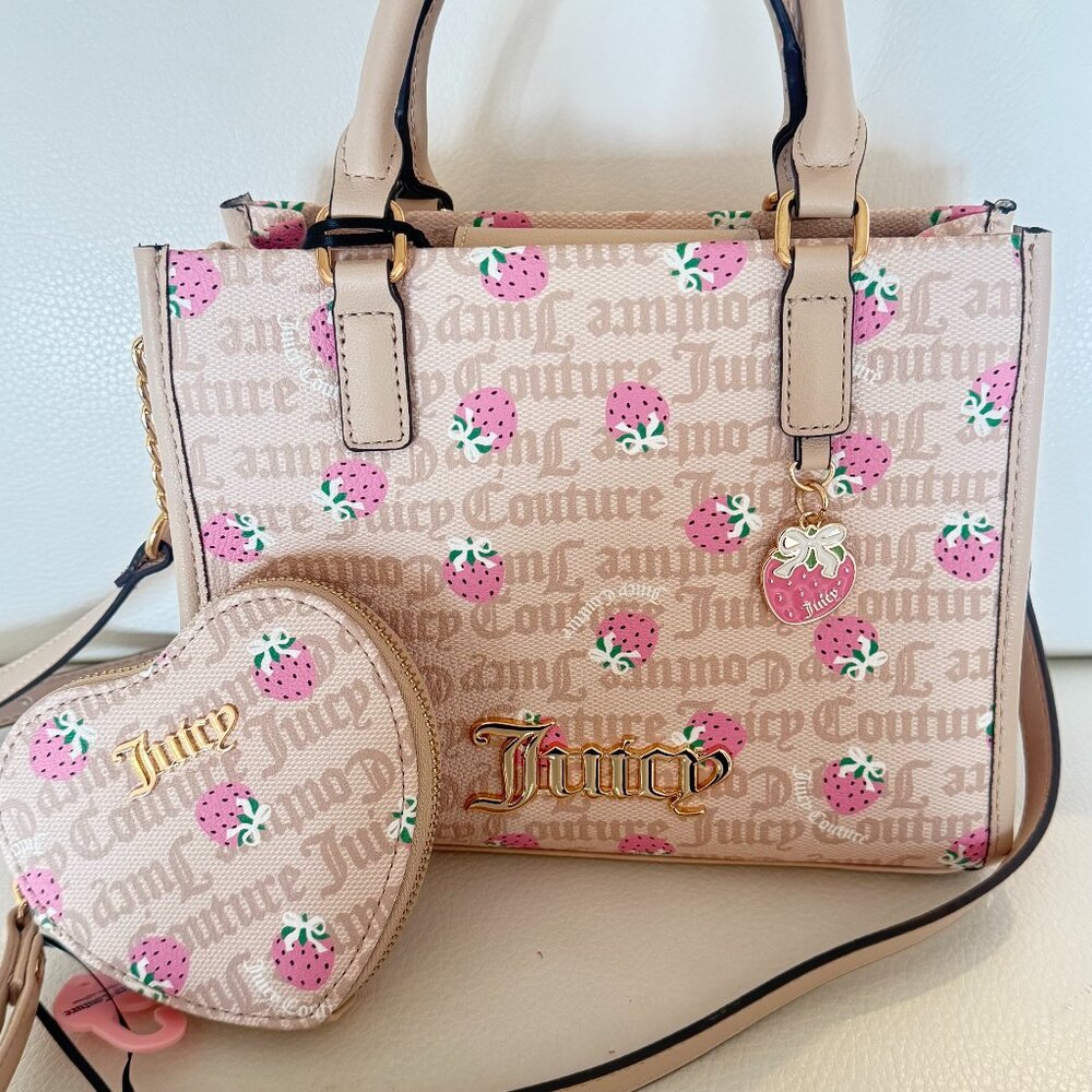 NWT JUICY COUTURE BERRY SWEET MINI BAG CROSSBODY SATCHEL & WALLET SANDSTONE PINK